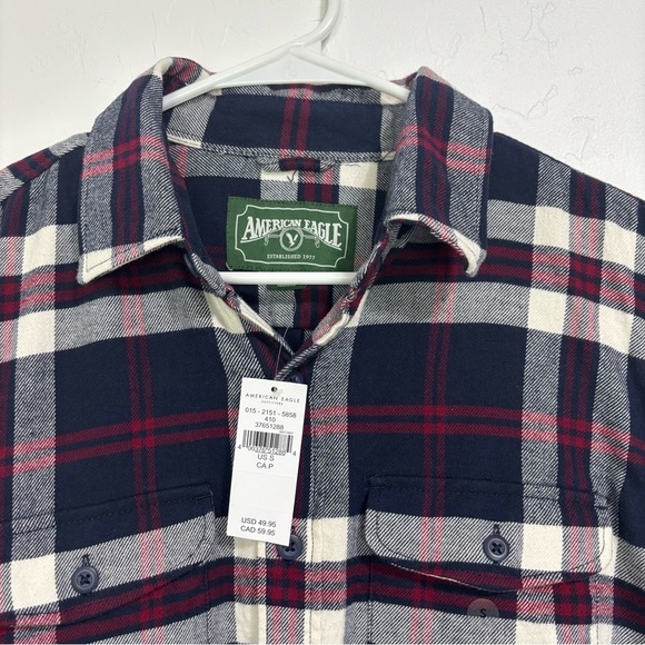 American Eagle NWT Flannel Plaid Men's Button Up Shirt Long Sleeve Small Navy - Picture 3 of 8